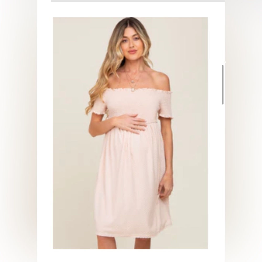 Peach Off The Shoulder Maternity Dress